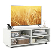 White TV Stand for TV up to 40 Inch, Media Console Table with 4 Cubbies
