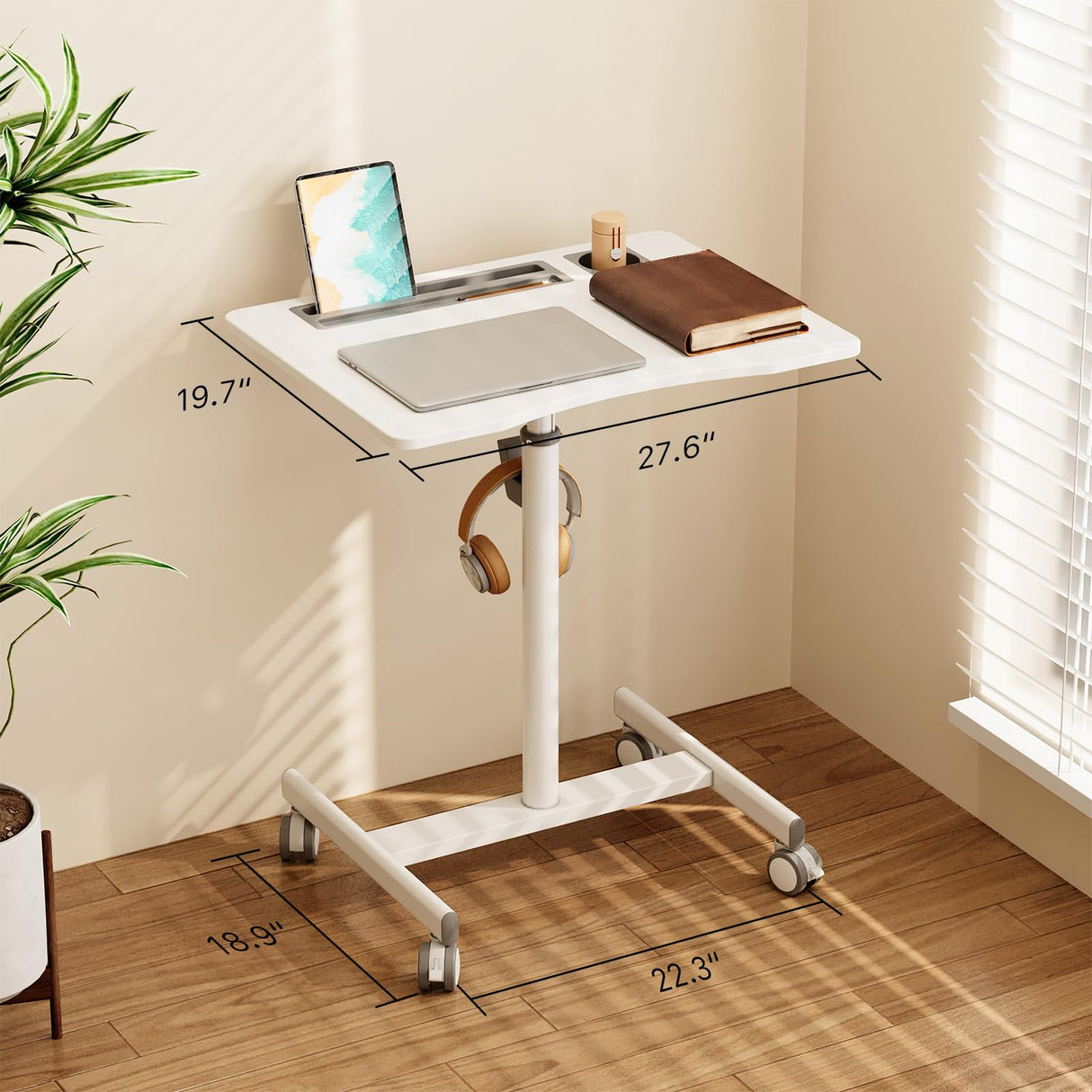 Mobile Standing Desk, 28 inch Rolling Standing Laptop Desk with Cup Holder