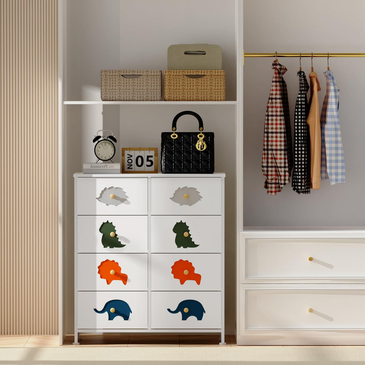 Dresser for Bedroom, Baby Dresser with 8 Fabric Drawers Tall Storage Organizer for Toddler Child