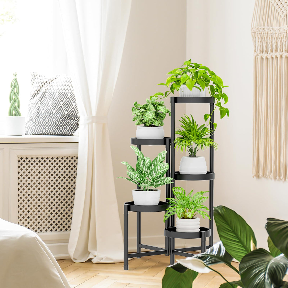 Foldable 5-Tier Metal Plant Stand Space Saving Corner Shelf