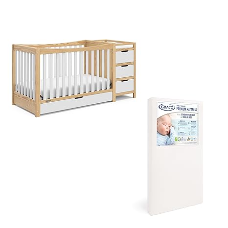 4-in-1 Convertible Crib & Changer with Drawer (Gray) – GREENGUARD Gold Certified, Crib and Changing -Table Combo, Includes Changing Pad, Converts to Toddler Bed, Daybed and Full-Size Bed