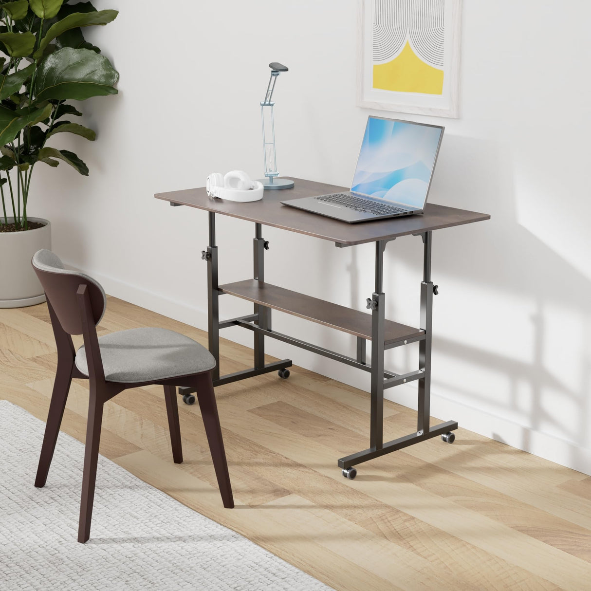 Adjustable Computer Desk with Double-Layer, Rustic