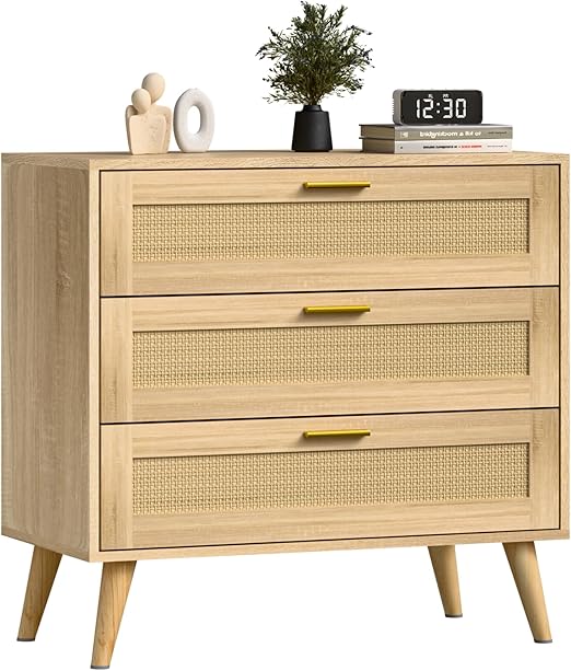 6 Drawer Dresser for Bedroom, Wooden Rattan Dresser, Boho Dresser Modern