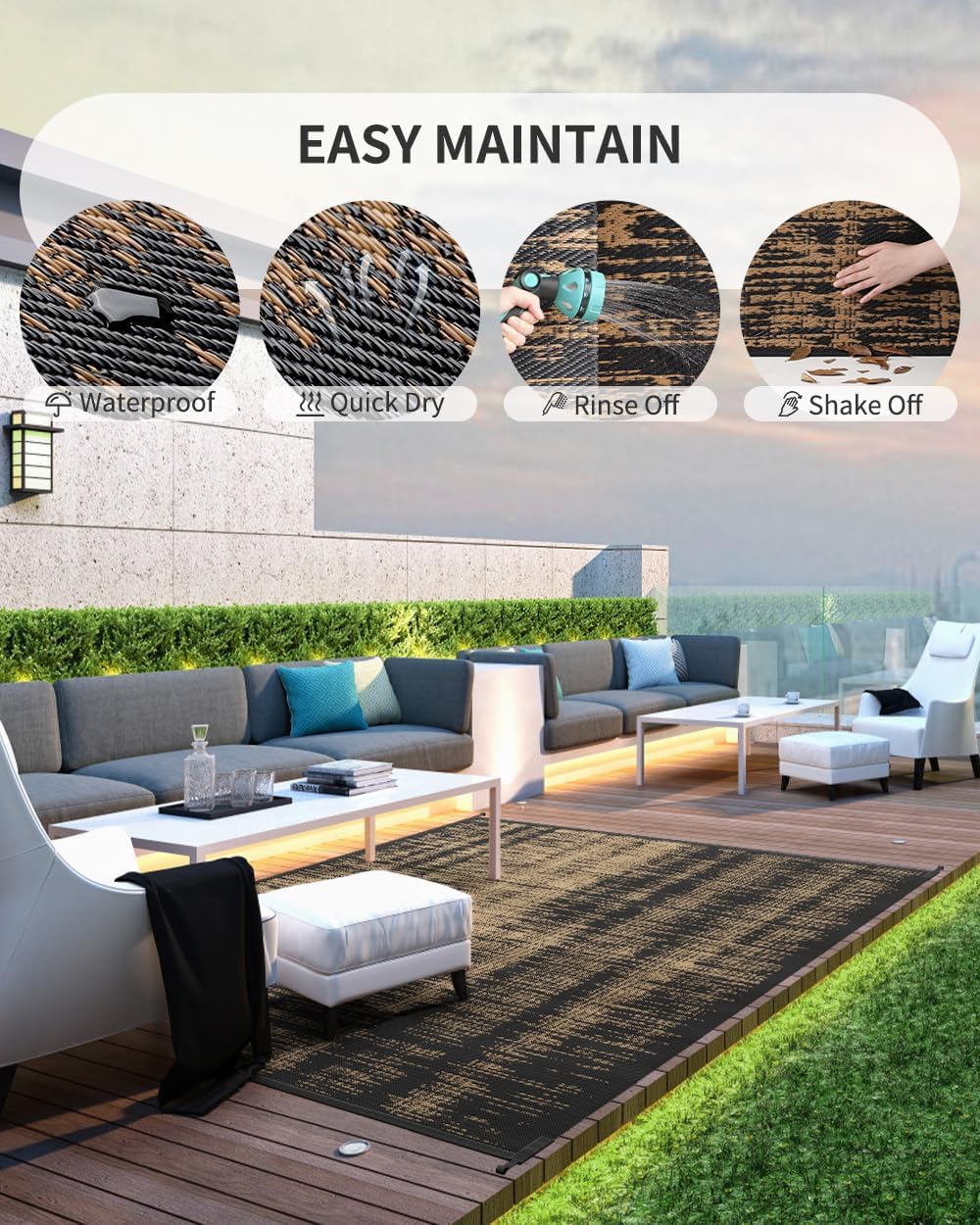 Outdoor Rug Waterproof 8x10 ft Outdoor Carpet Patio Rug Mat Reversible RV Camping