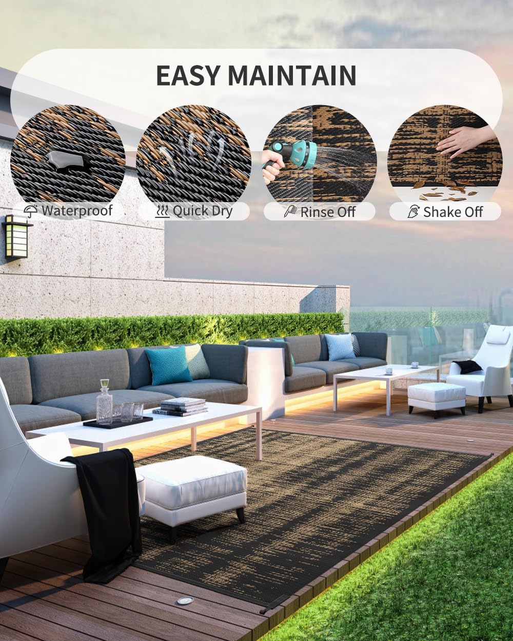 Outdoor Rug Waterproof 8x10 ft Outdoor Carpet Patio Rug Mat Reversible RV Camping