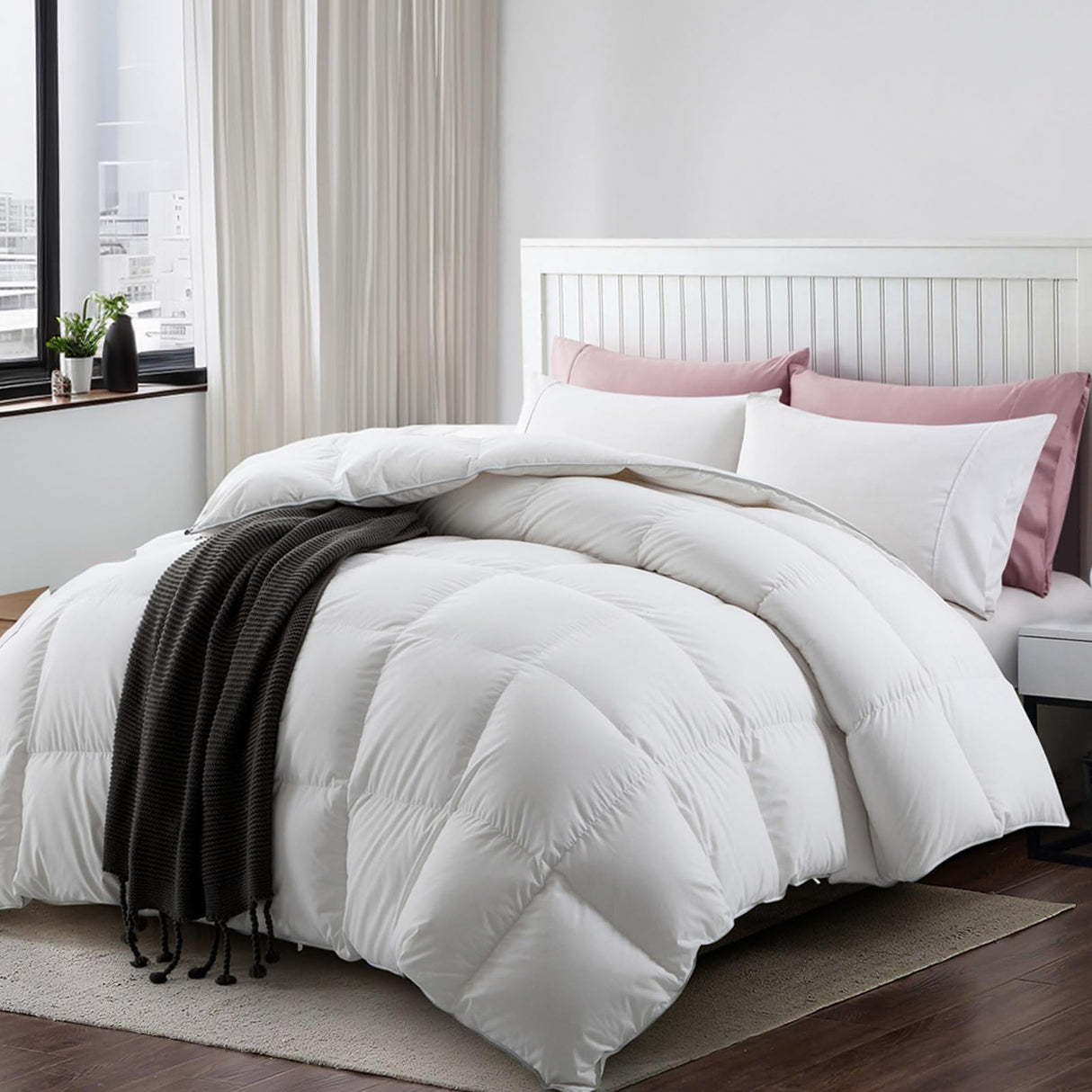 Feather Down Comforter Oversized Queen Size, All-Season Fluffy Duvet Insert
