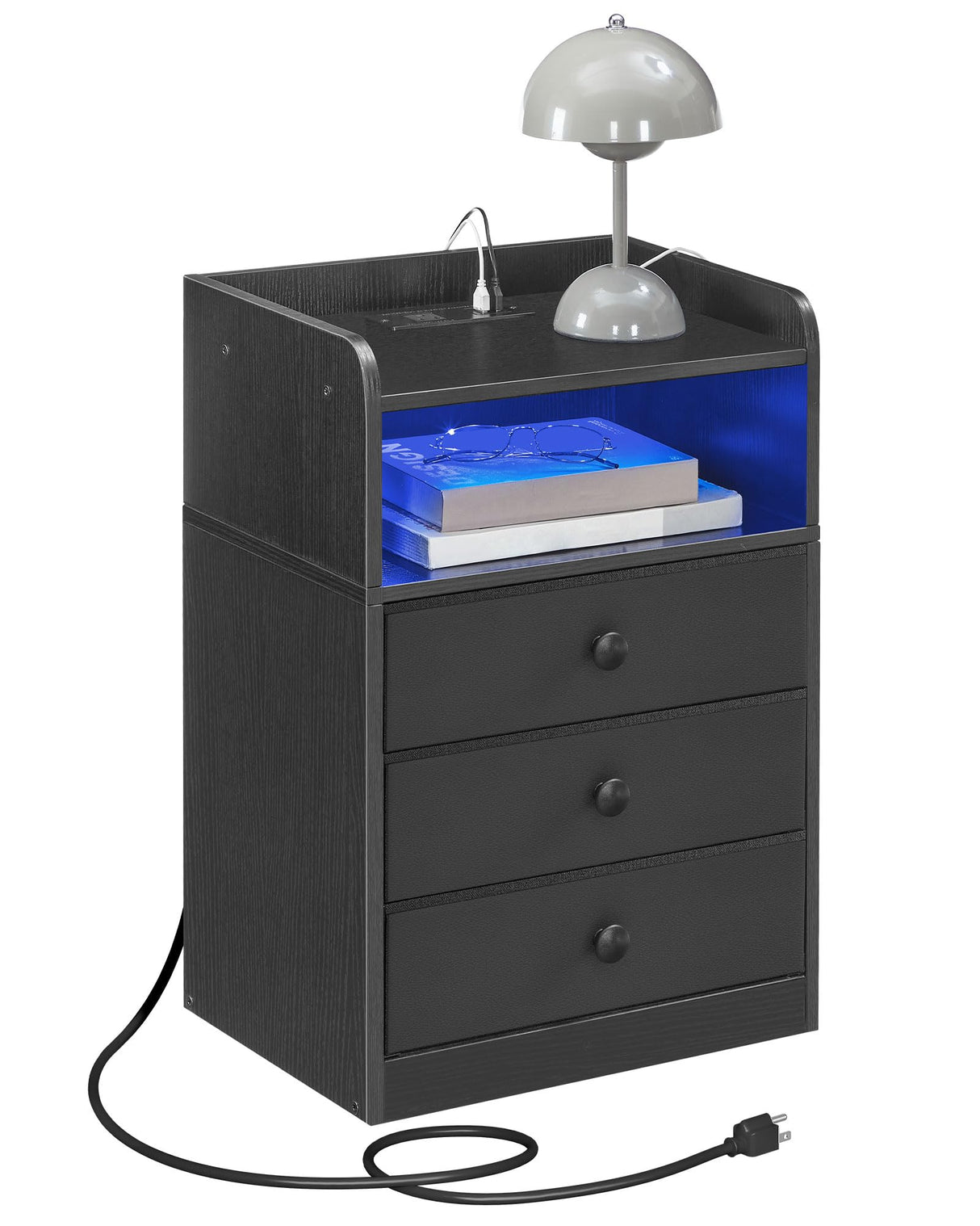 CHOEZON Nightstand with Charging Station and LED Light, Side Table