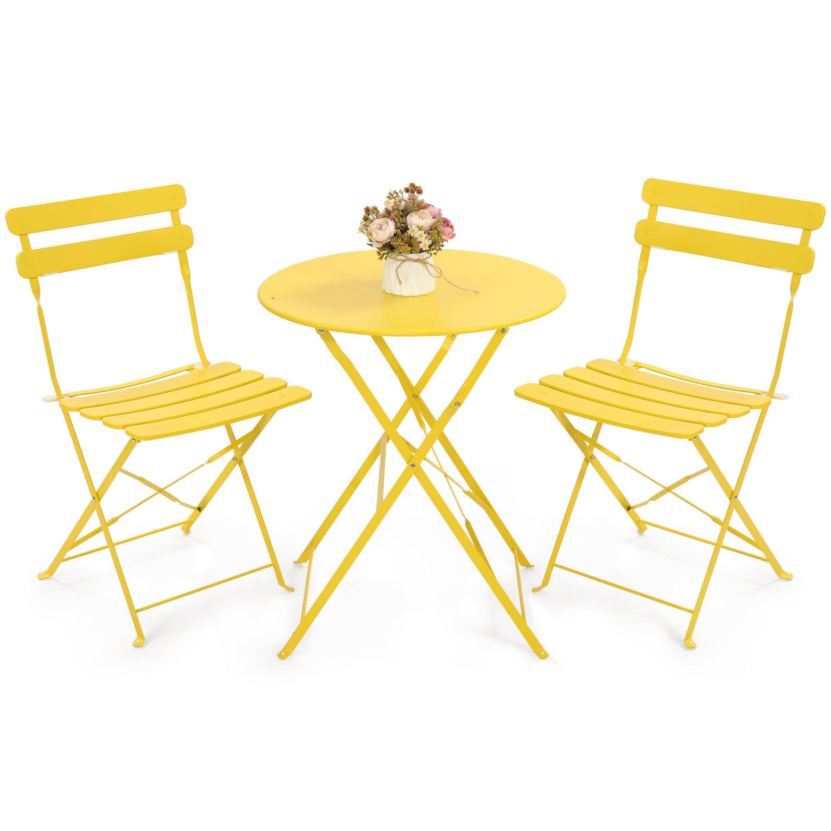 Outdoor 3 Piece Patio Bistro Set, Folding Bistro Table and 2 Folding Chairs
