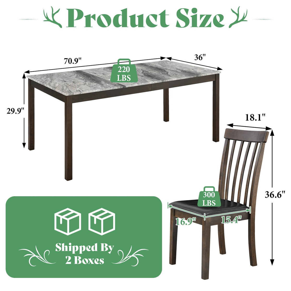 7-Piece Dining Table Set for 6, Faux Marble Modern Dining Table Set with 6 Upholstered