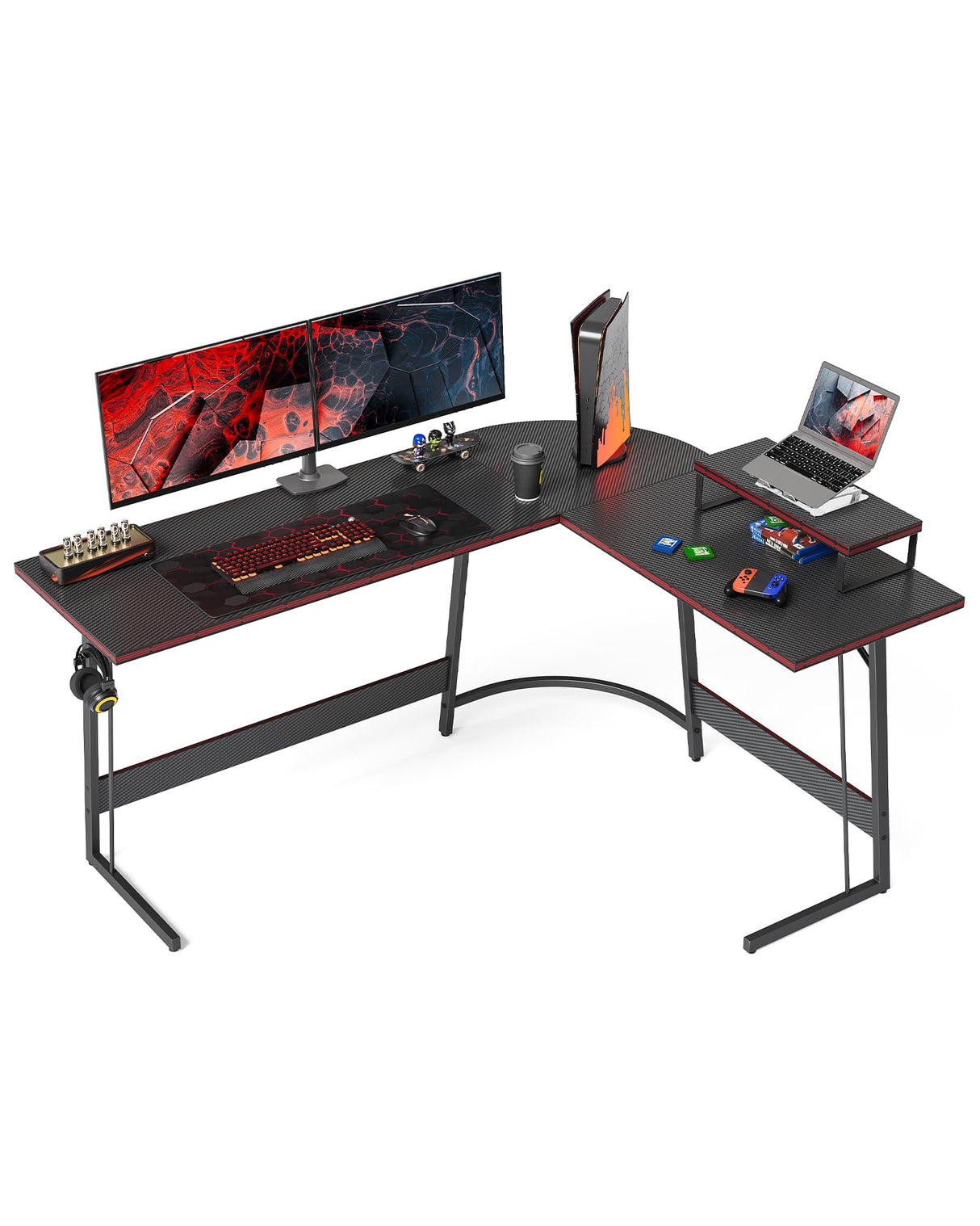 59 Inch Shaped Desk, Computer Corner Desk with Carbon Fiber Surface, Gaming Desk
