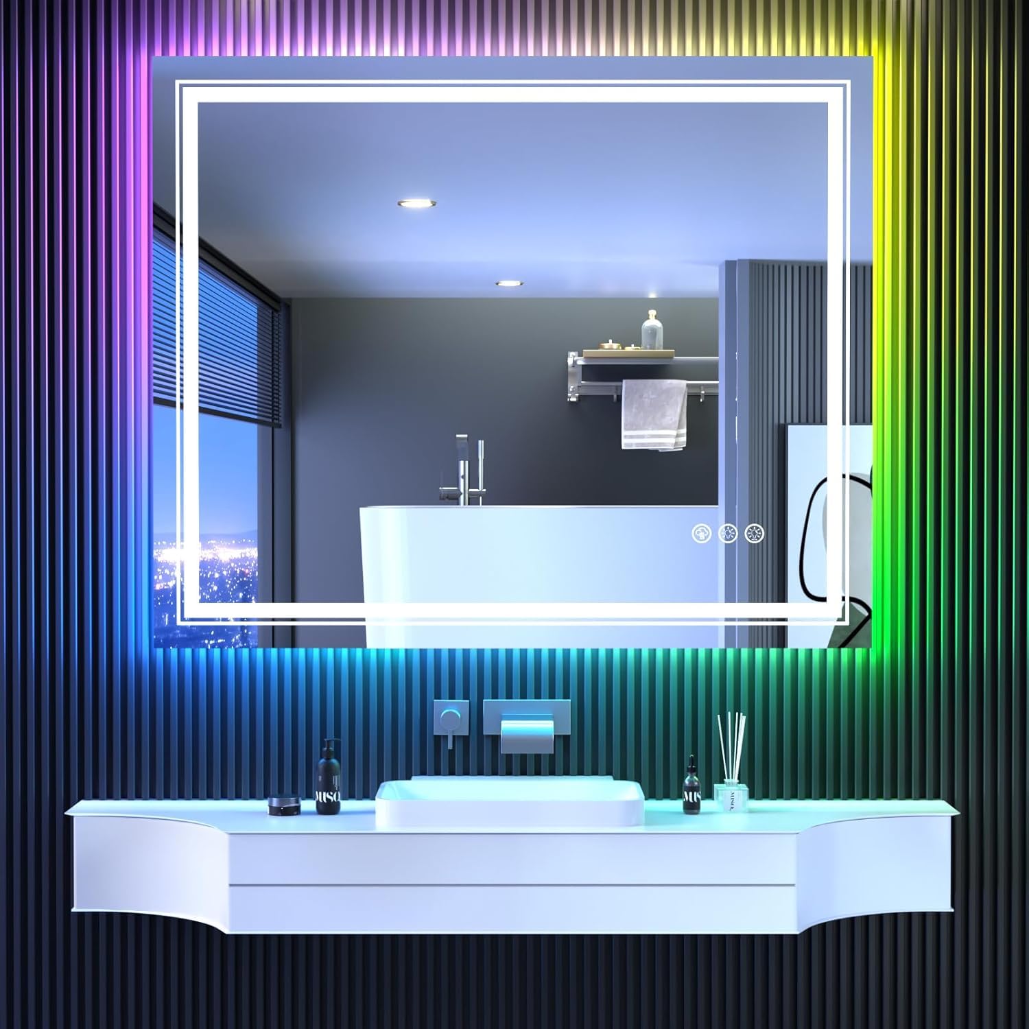 LED Mirror for Bathroom, with 8 RGB Backlit