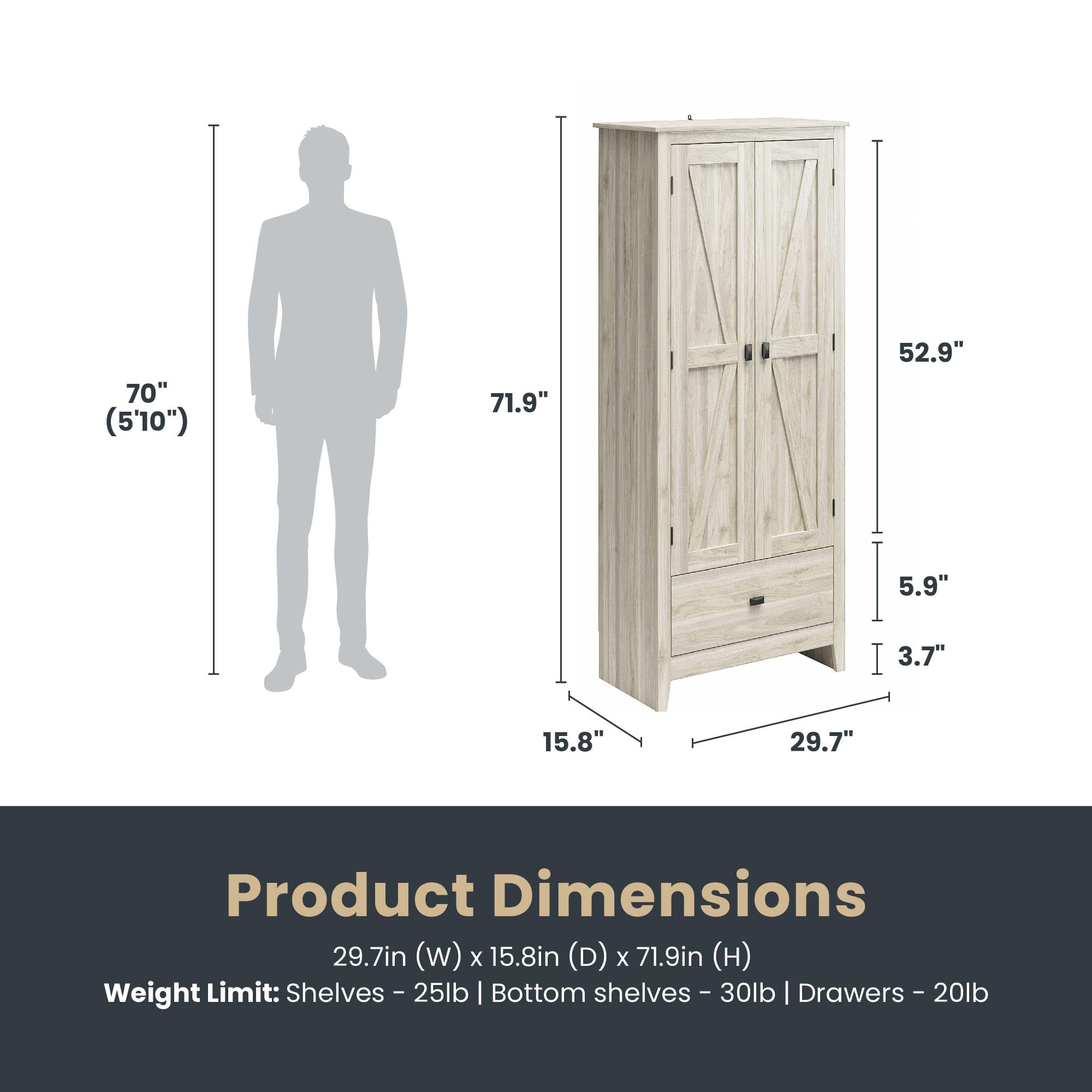Evolution Farmington 30" Wide Storage Cabinet, Light Walnut