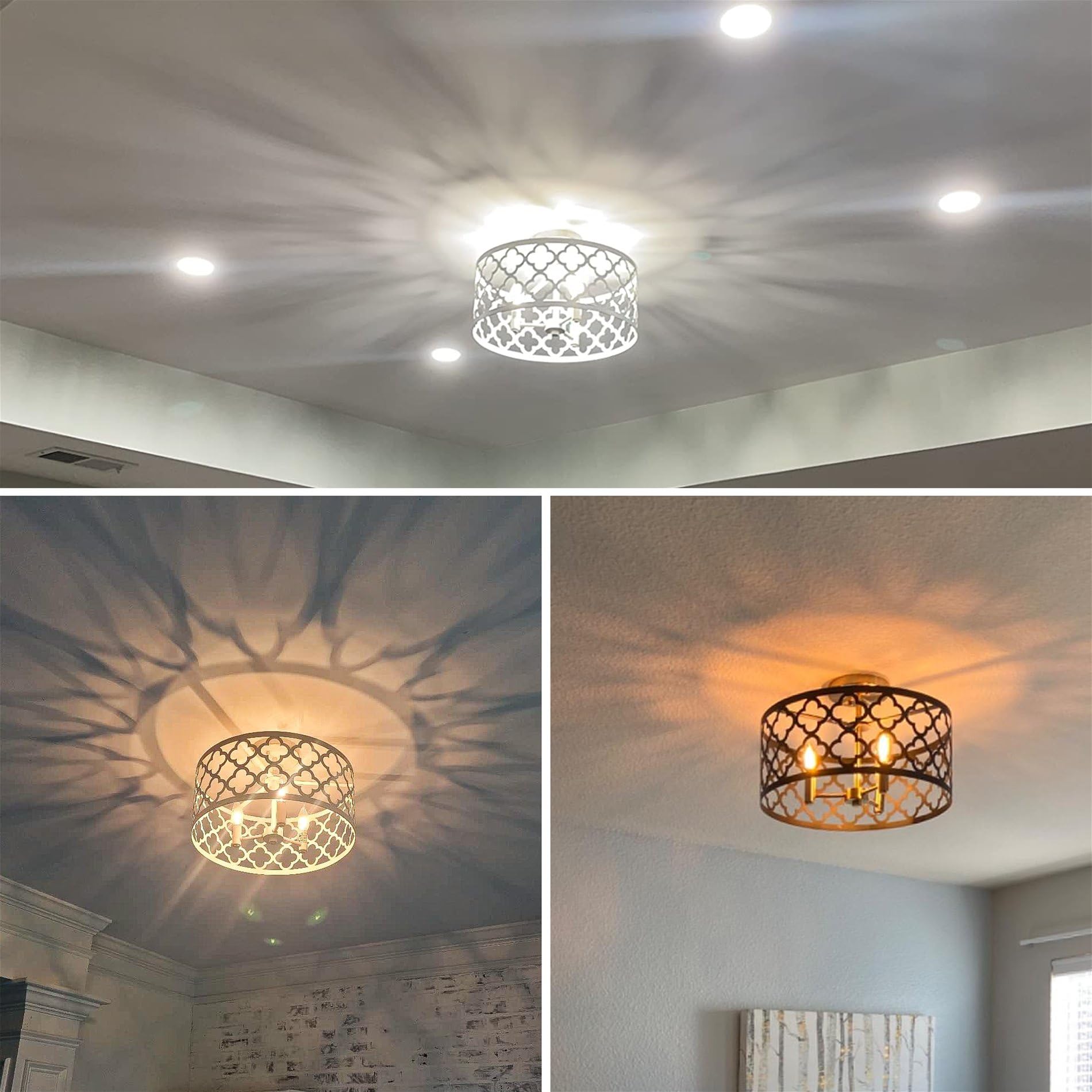 Sutton 16" 3-Light Modern Semi-Flush Mount Ceiling Light, Metal Drum Shade