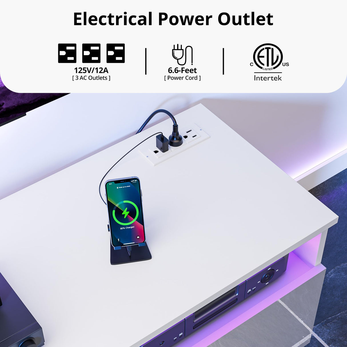 LED High Gloss TV Stand with Electric Fireplace - White