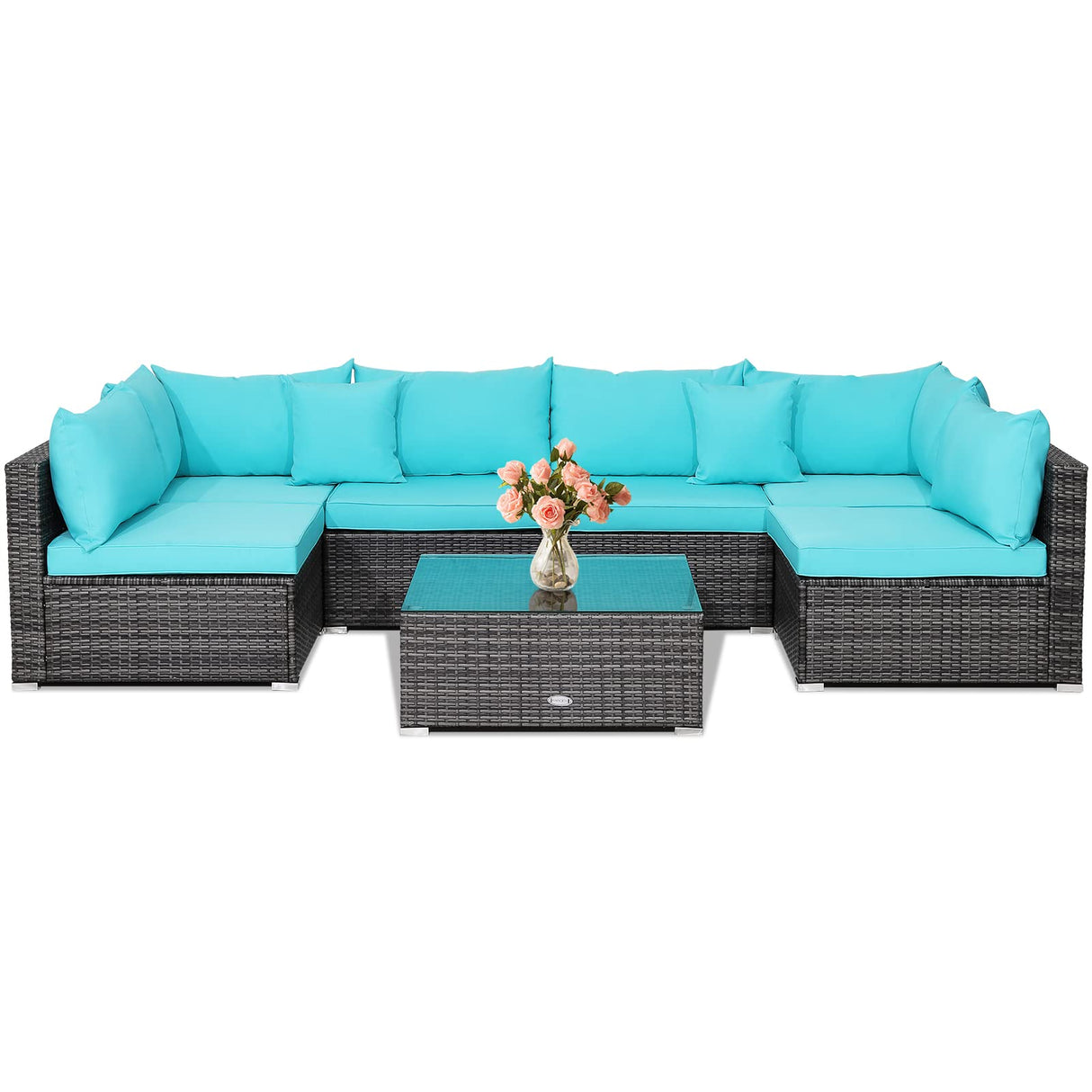 7 Pieces Patio Furniture Set, Patiojoy All-Weather Outdoor Rattan Sectional Sofa Set
