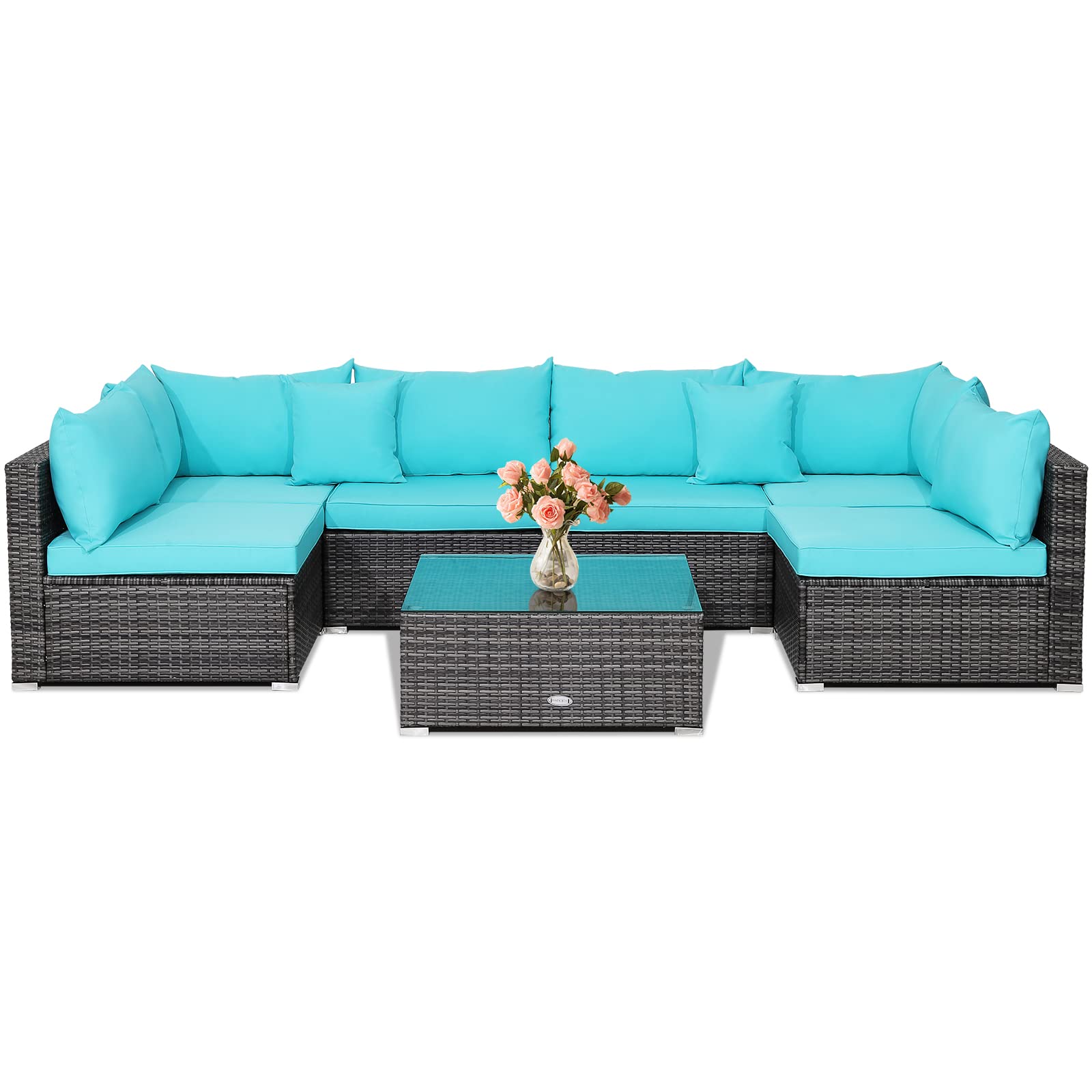 7 Pieces Patio Furniture Set, Patiojoy All-Weather Outdoor Rattan Sectional Sofa Set