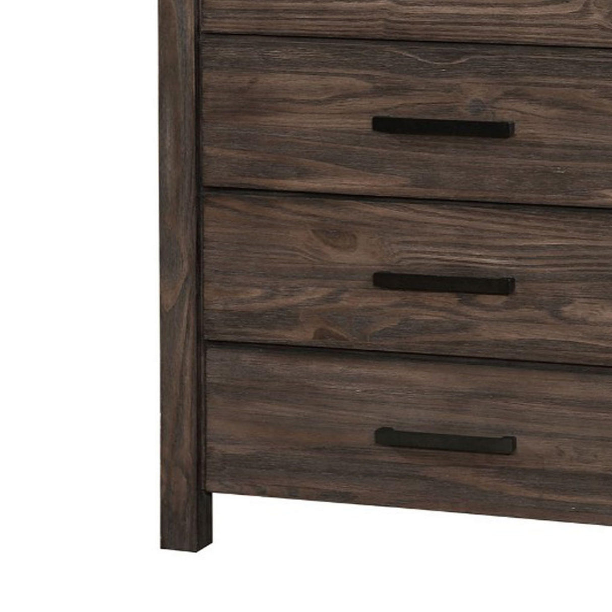 Benjara Wire-Brushed Wooden Chest with Metal Bar Handles