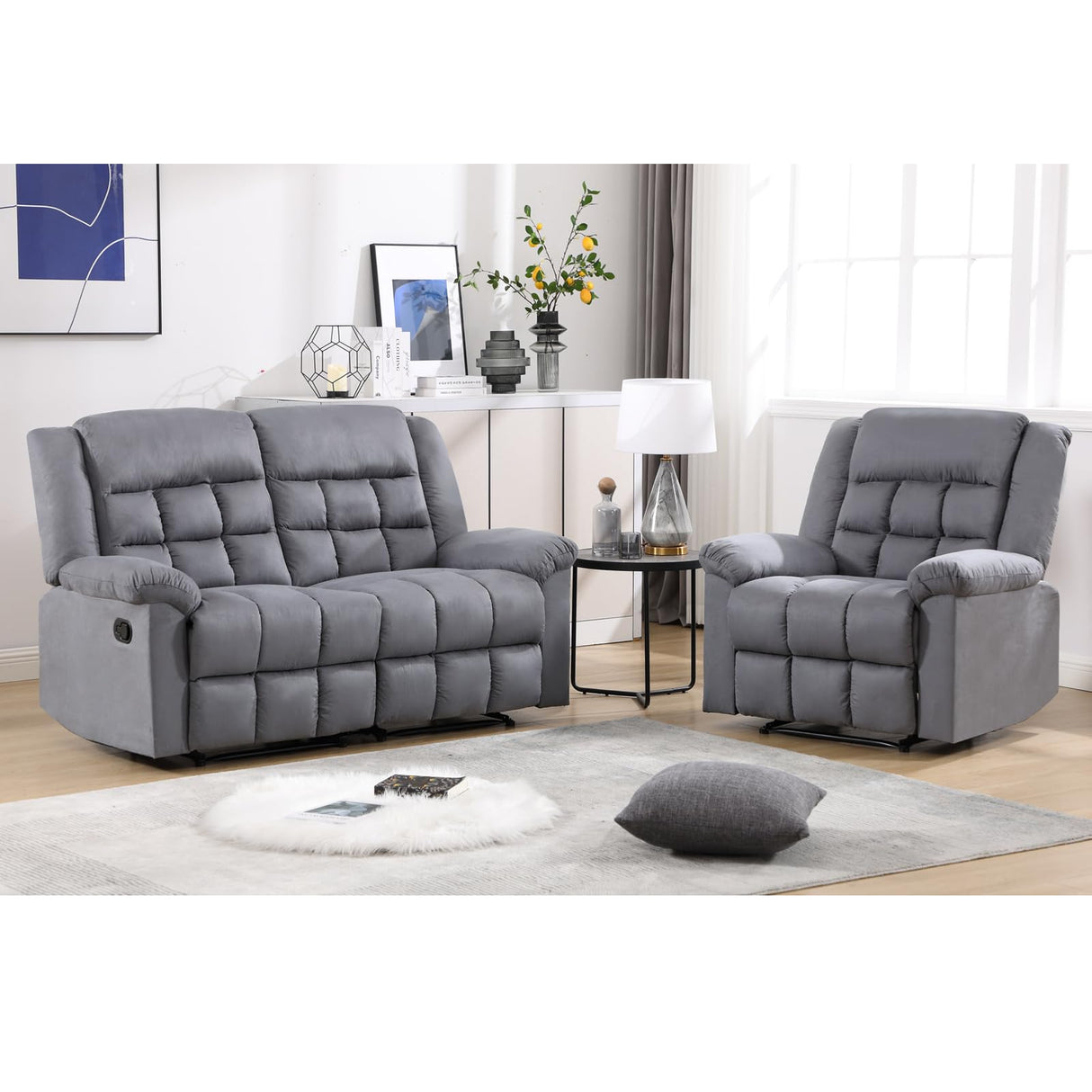 Manual Reclining Couch Sofa Set for Living Room, Include 1 Recliner Chair