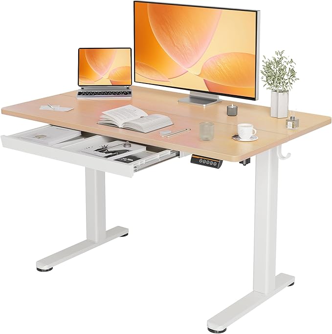 Standing Desk with Drawers, 48 x 24 Inch White Standing Desks Electric Adjustable