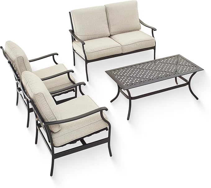 Patio Conversation Set 4 Pieces Cushioned Outdoor Furniture Sets with All Weather Frame