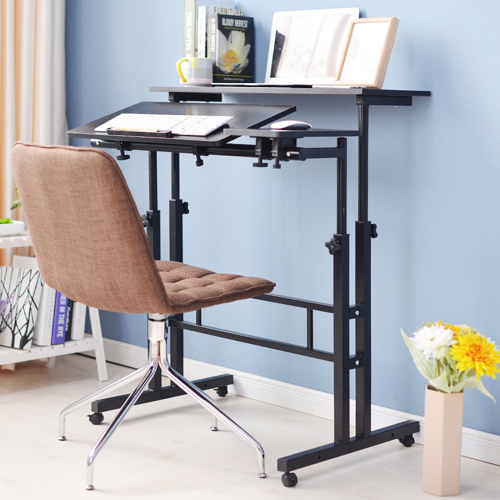 Mobile Laptop Stand 31.5 inches Small Rolling Standing Desk with Wheels Height Adjustable Standing Desk