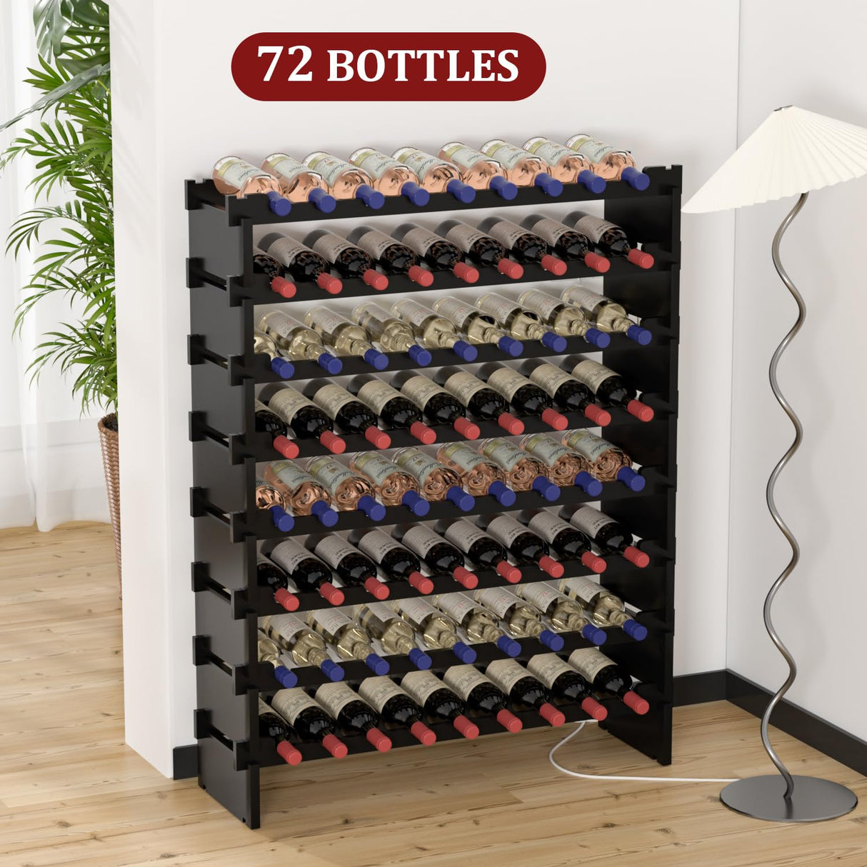 Wine Rack Freestanding Floor - 8 Tiers Wine Bottle Holder 72 Bottle Stackable Wine Rack