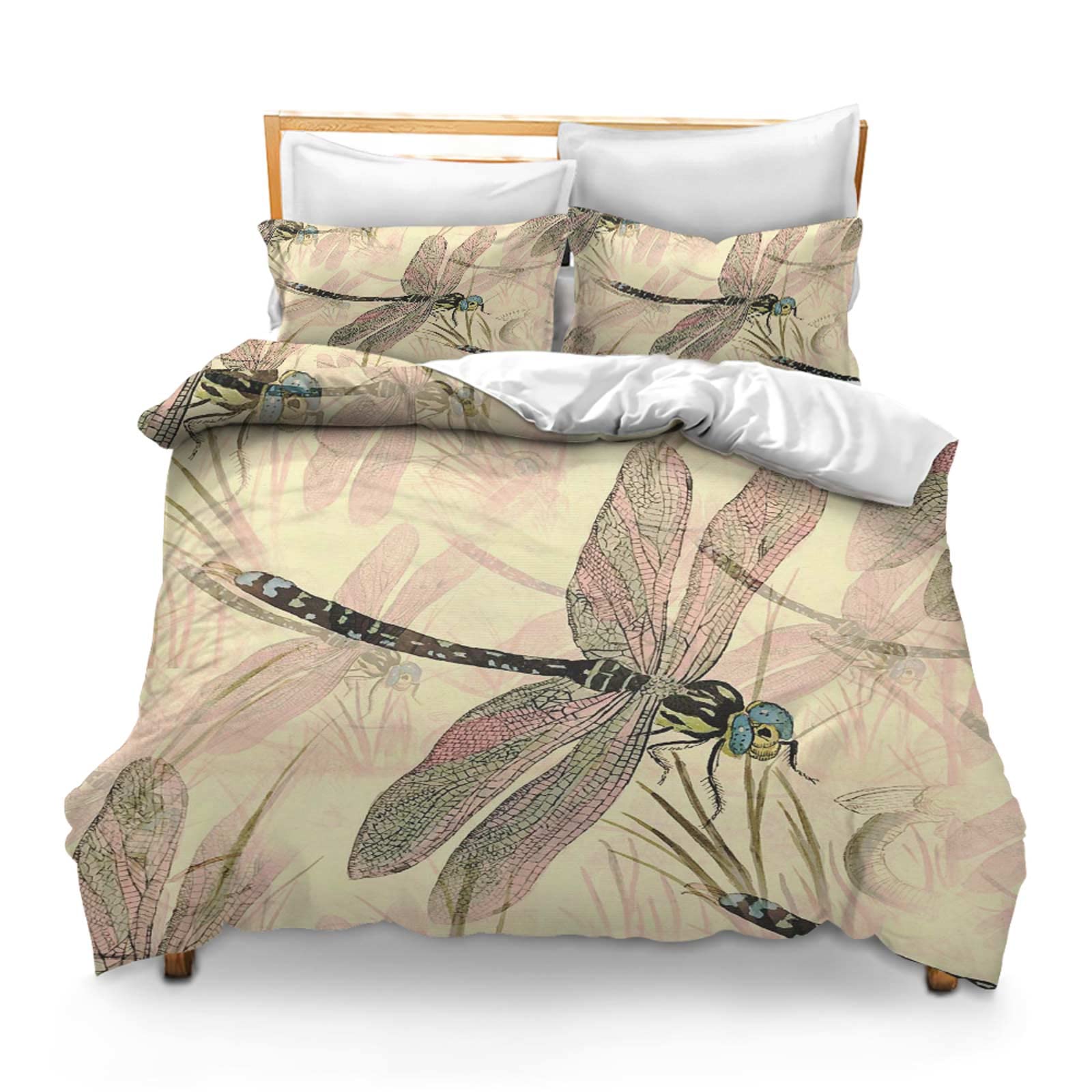 3PCS Comforter Cover Set with 2 Pillow Shams Lightweight Twin Dragonfly Wings Insect