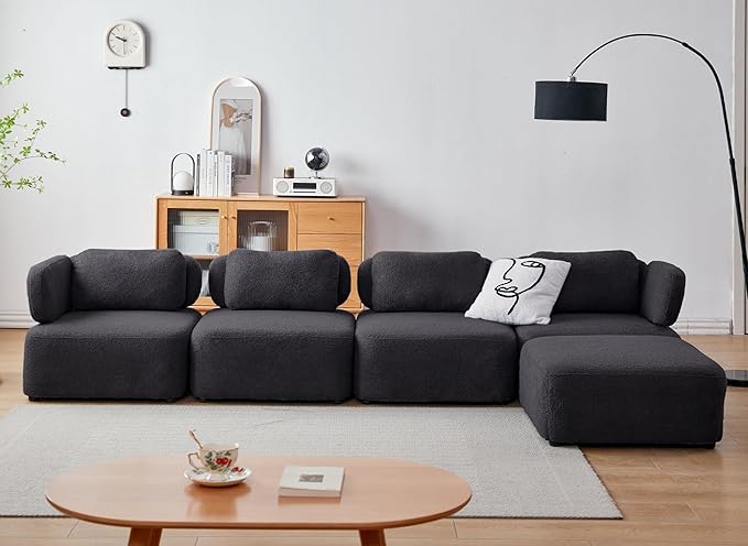 Convertible Sectional Sofa Bed Modern L-Shape Sofa Set 4-Seat Modular Sofa