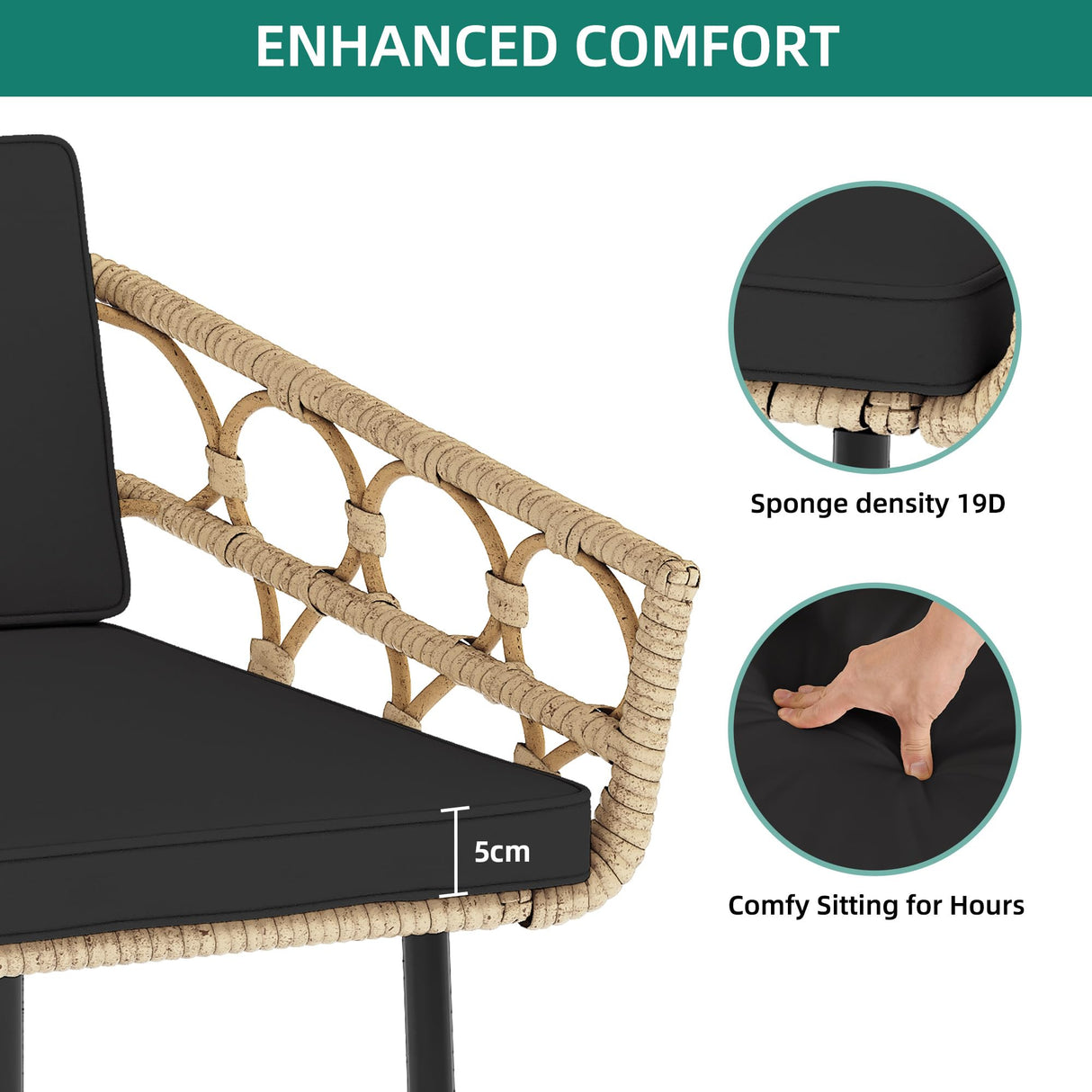 YITAHOME 4 Pieces Patio Furniture Set, Wicker Outdoor Bistro Set, All-Weather Rattan Conversation Set with Loveseat Chairs Table Cushions for Backyard, Pool, Deck, Garden – Black