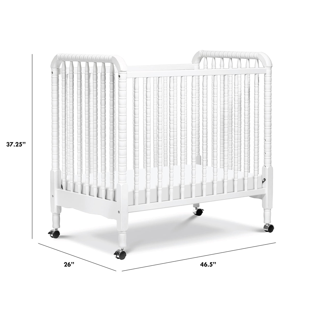 Lind 3-in-1 Convertible Mini Crib in White, Removable Wheels, Greenguard Gold Certified