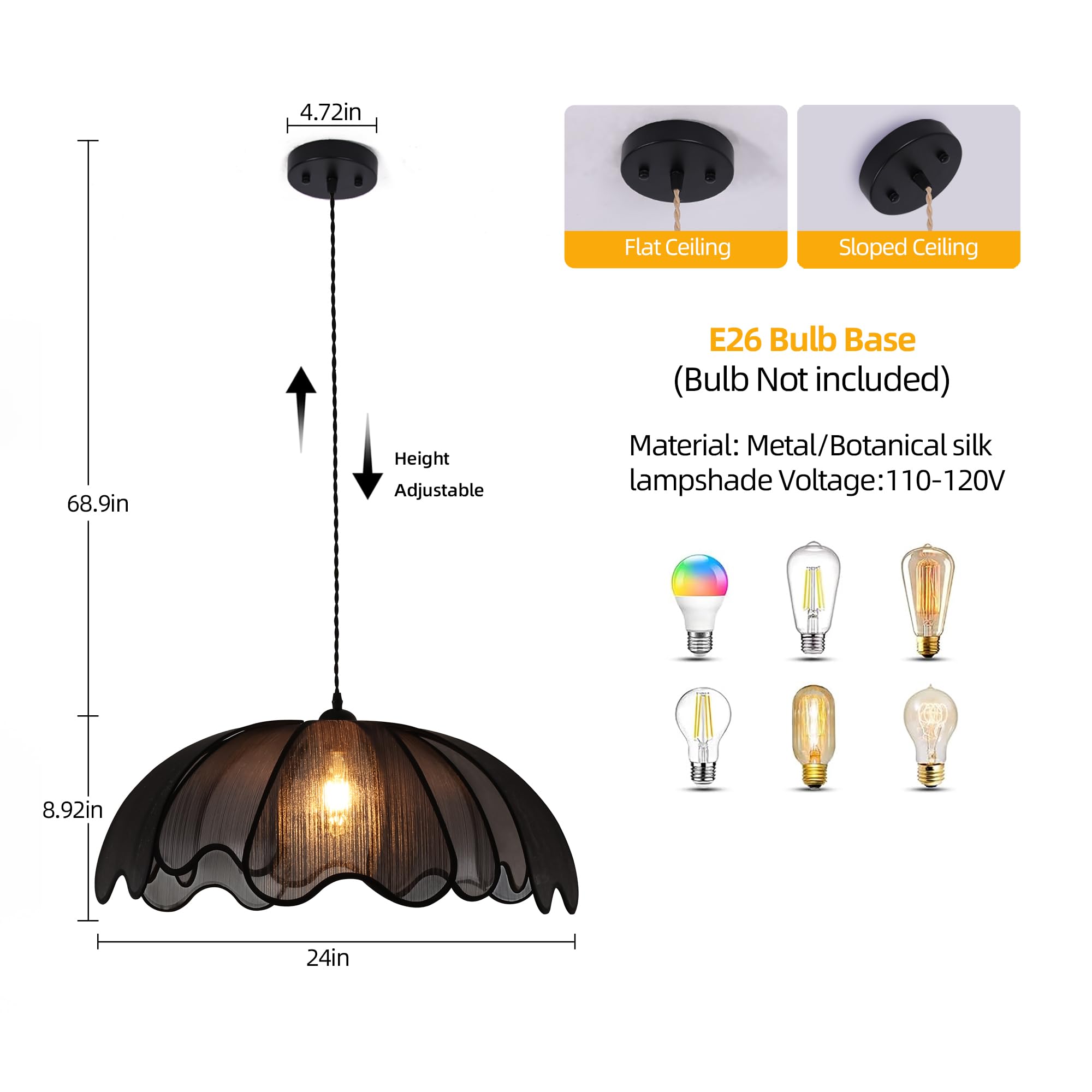 LZUHYSPG Black Bohemian-Style 24-inch Hand-Woven Chandelier, Country Chandelier Hanging Lamps, Dining Room, Kitchen Island, Bedroom, Living Room, Corridor