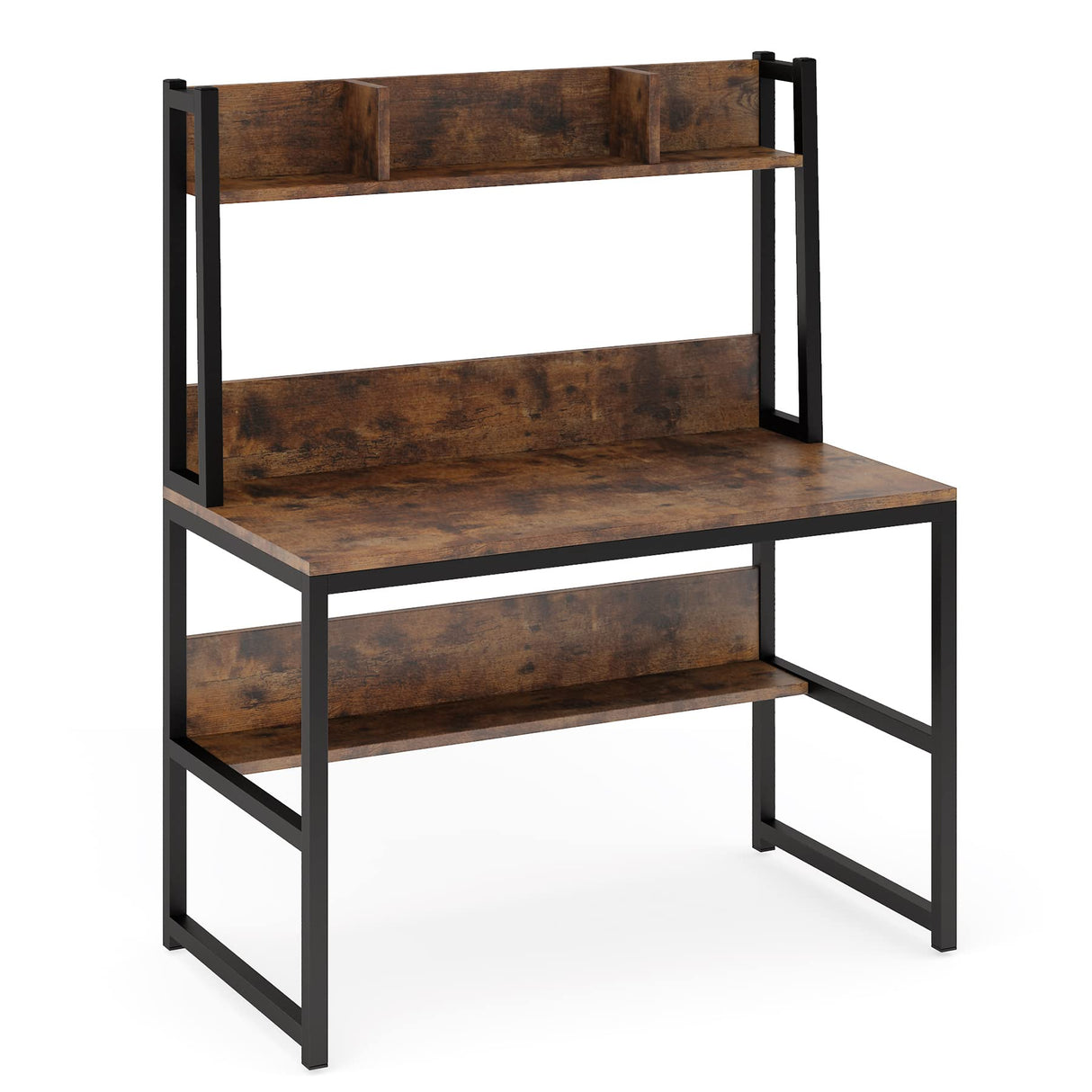 Computer Desk with Hutch, Wooden Small 42-inch Desk, Industrial Simple Office Desk with Storage Space for Home Office