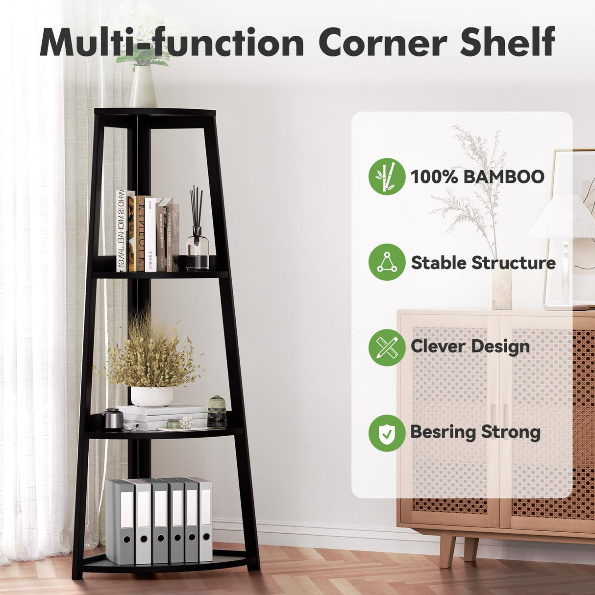 ModiCorner 4-Tier Black Corner Ladder Shelf