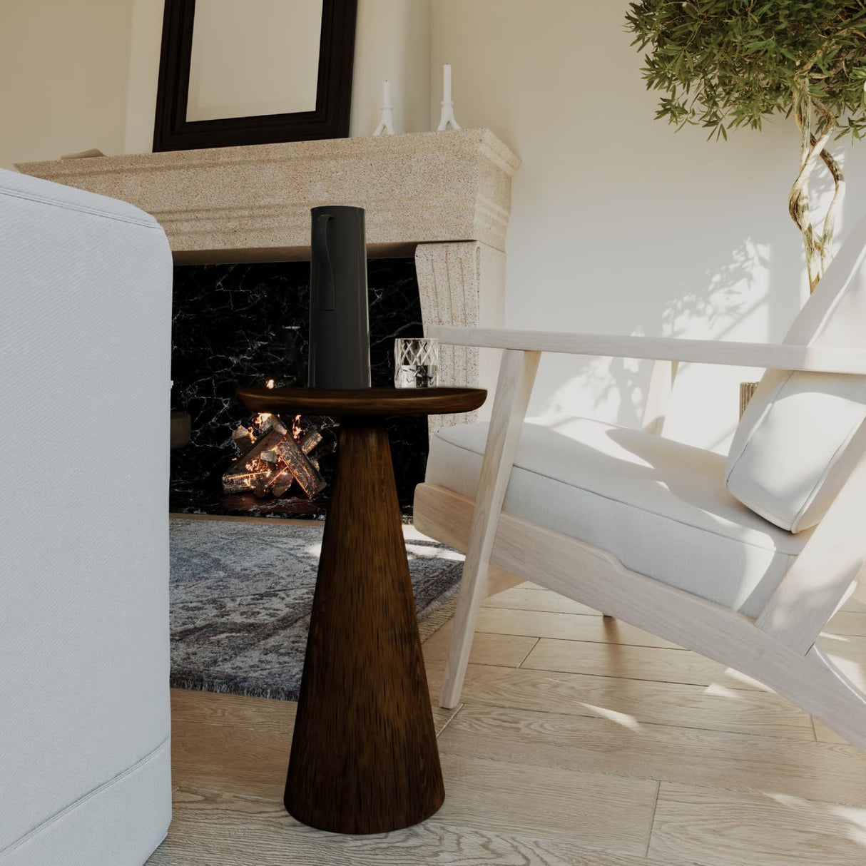 Wood Side Table, 12" Round, Modern Farmhouse Accent Table