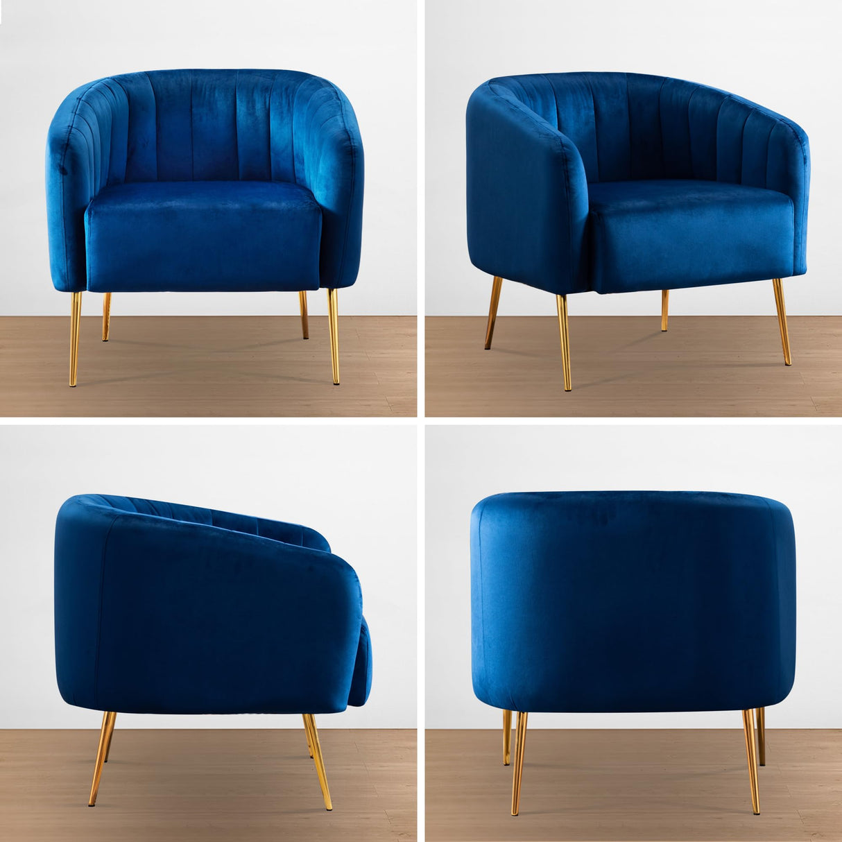 Comfy Velvet Accent Chair Armchair Barrel Chair with Gold Metal Legs Cozy Padded