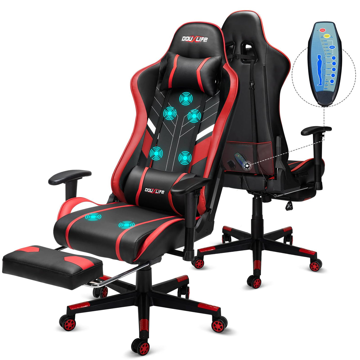 Ergonomic Gaming Chair with Footrest - Height Adjustable Racing Style Office Chair