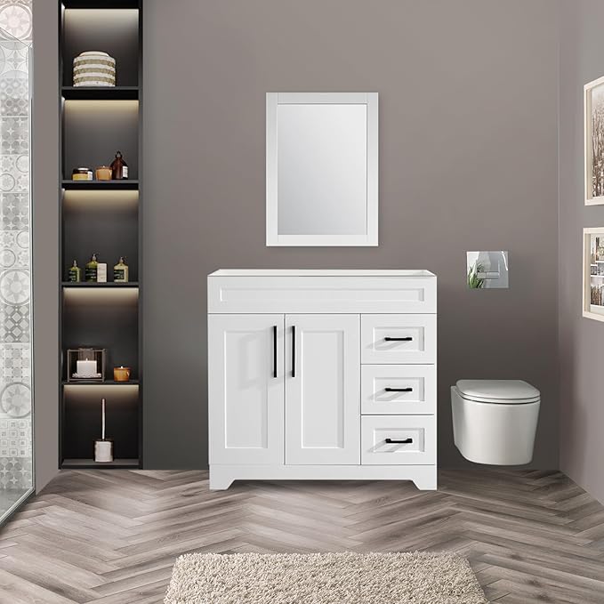 48" Luxurious Bathroom Vanity with White Stone Countertop and Rectangle Sink