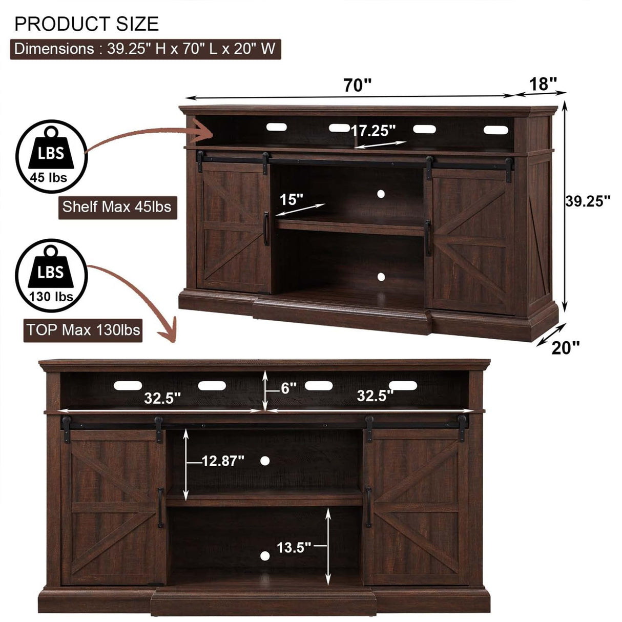 TV Stand for 80 Inch TVs, 39" Tall Entertainment Center w/Storage Cabinets