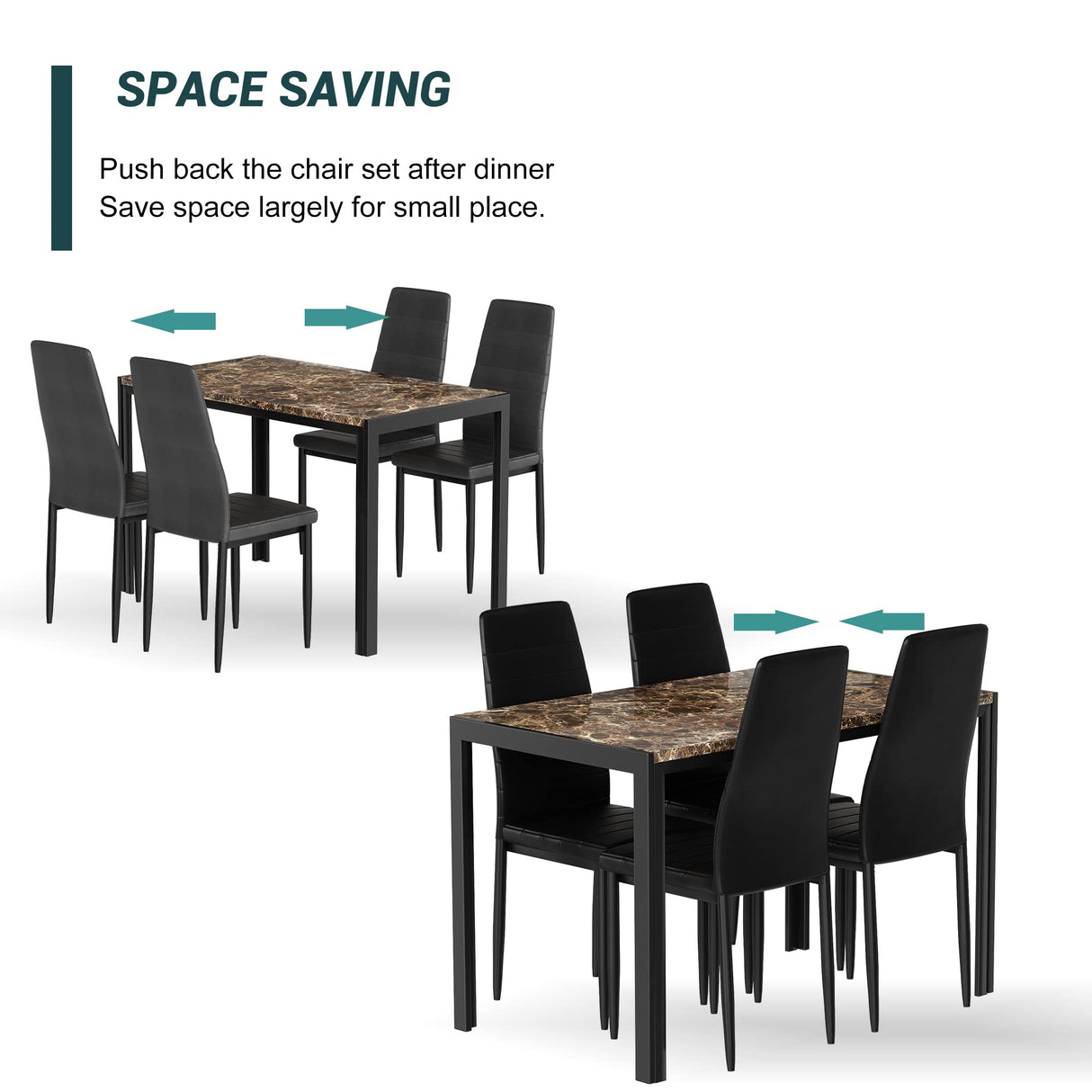 Kitchen Table and Chairs Set, Faux Marble Dining TableSet for 4,Modern DinnerTable