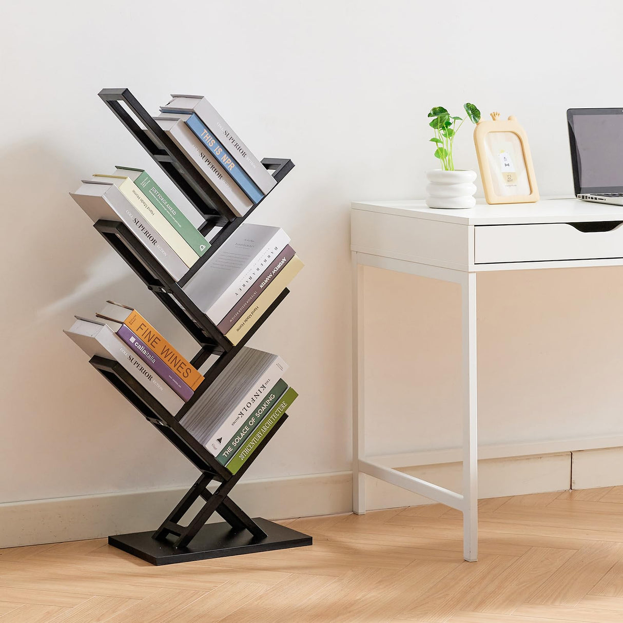 5 Tier Tree Bookshelf, Wisdom Tree Bookshelf, Modern Corner Book Shelfe