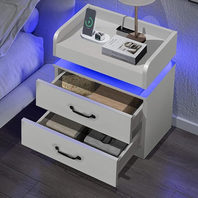 Black Nightstand with Charging Station, Night Stand