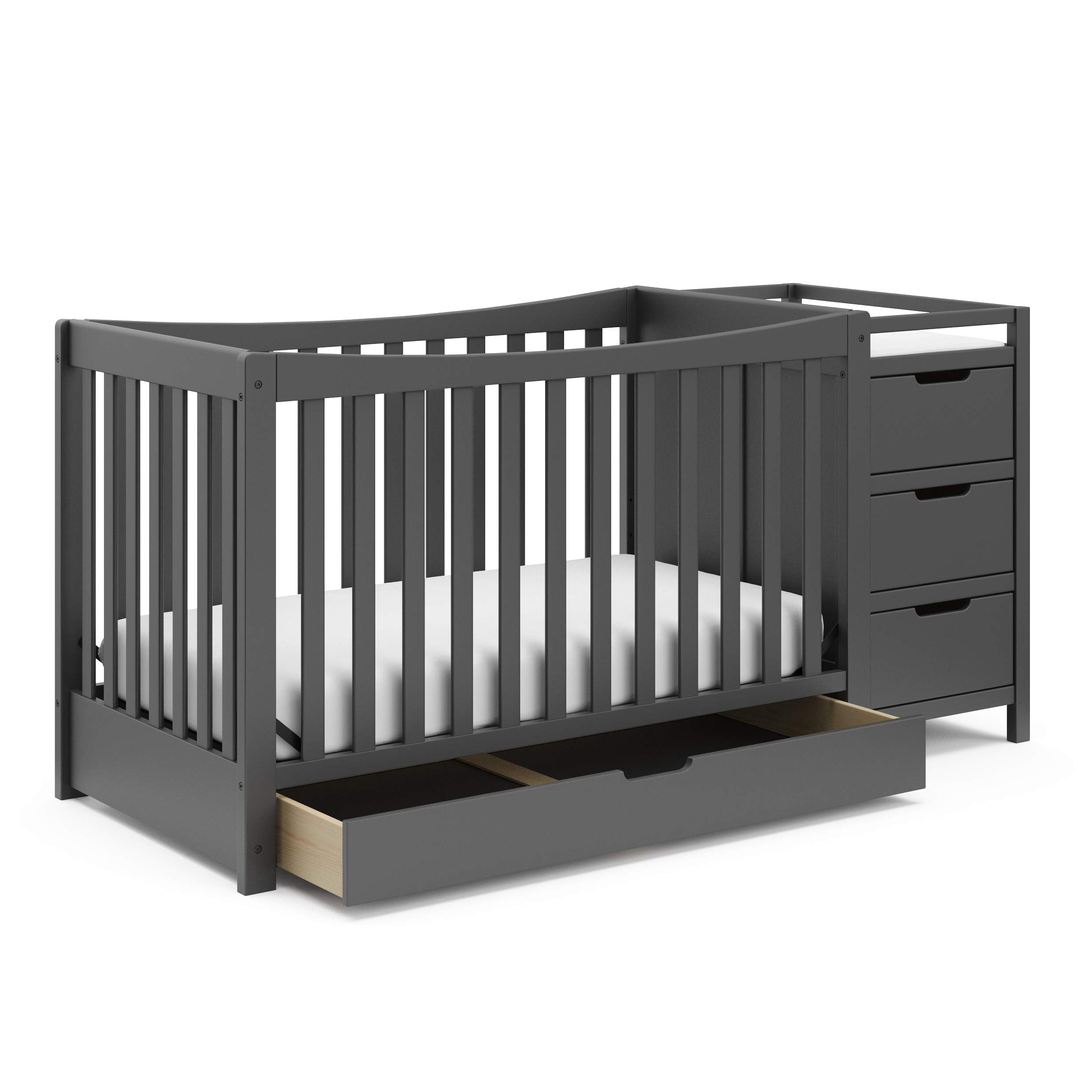 4-in-1 Convertible Crib & Changer with Drawer (Gray) – GREENGUARD Gold Certified, Crib and Changing -Table Combo, Includes Changing Pad, Converts to Toddler Bed, Daybed and Full-Size Bed