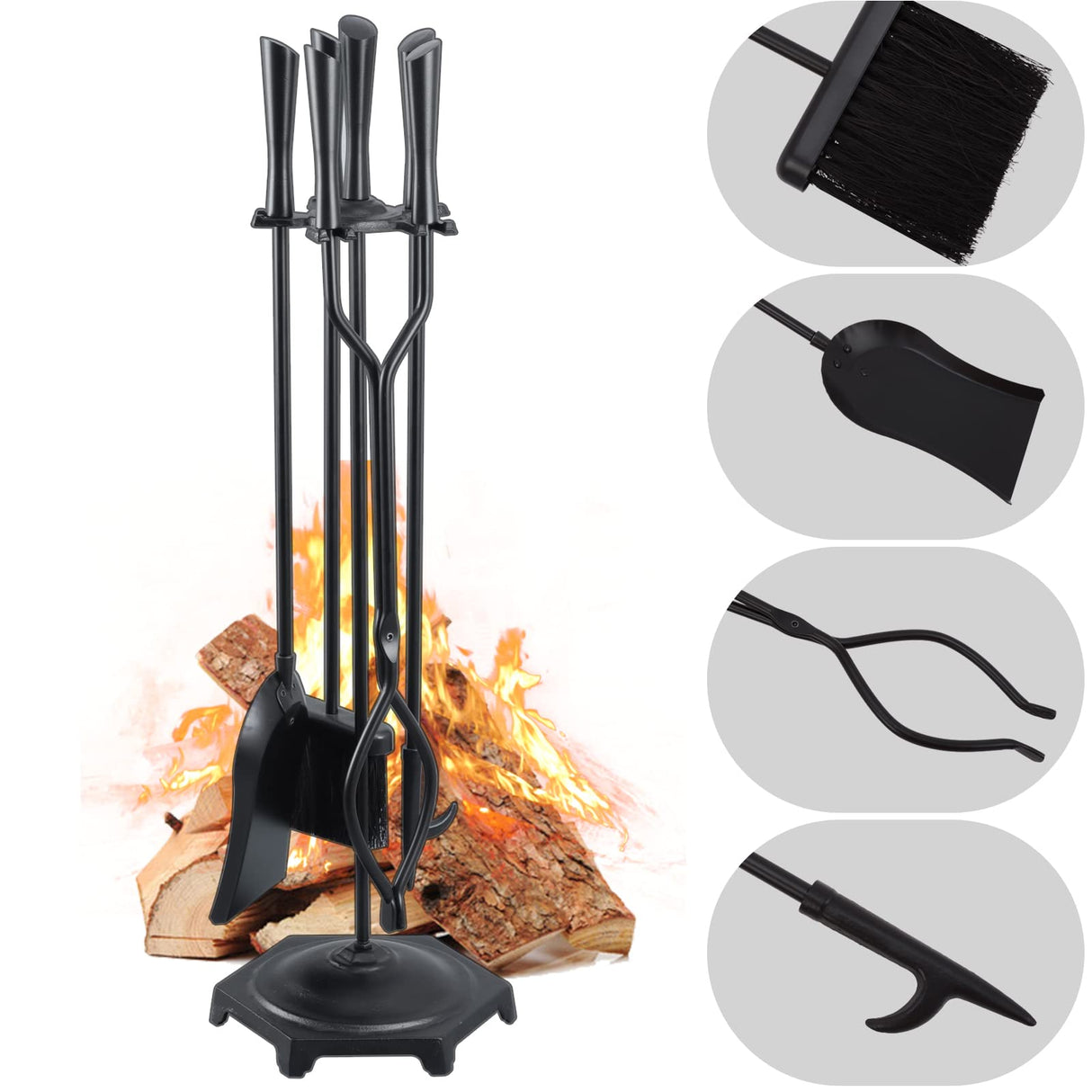 Fireplace Tools Set 5 Pieces Modern 32 Inch Outdoor Wrought Iron Fireplace Accessories