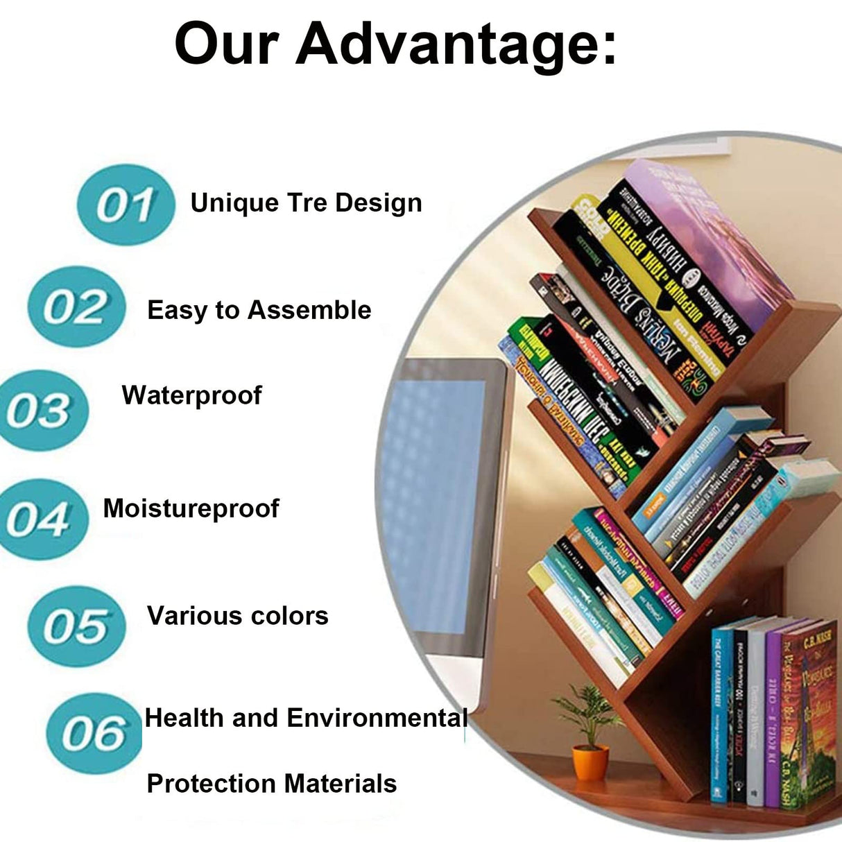 Tree Shelf, Tree-Shaped Standing Shelf, Bookshelf Standing Shelf, Small Footprint and Large Capacity Multi-Layer Design, for Living Room, Bedroom, Study (Color : Pink)