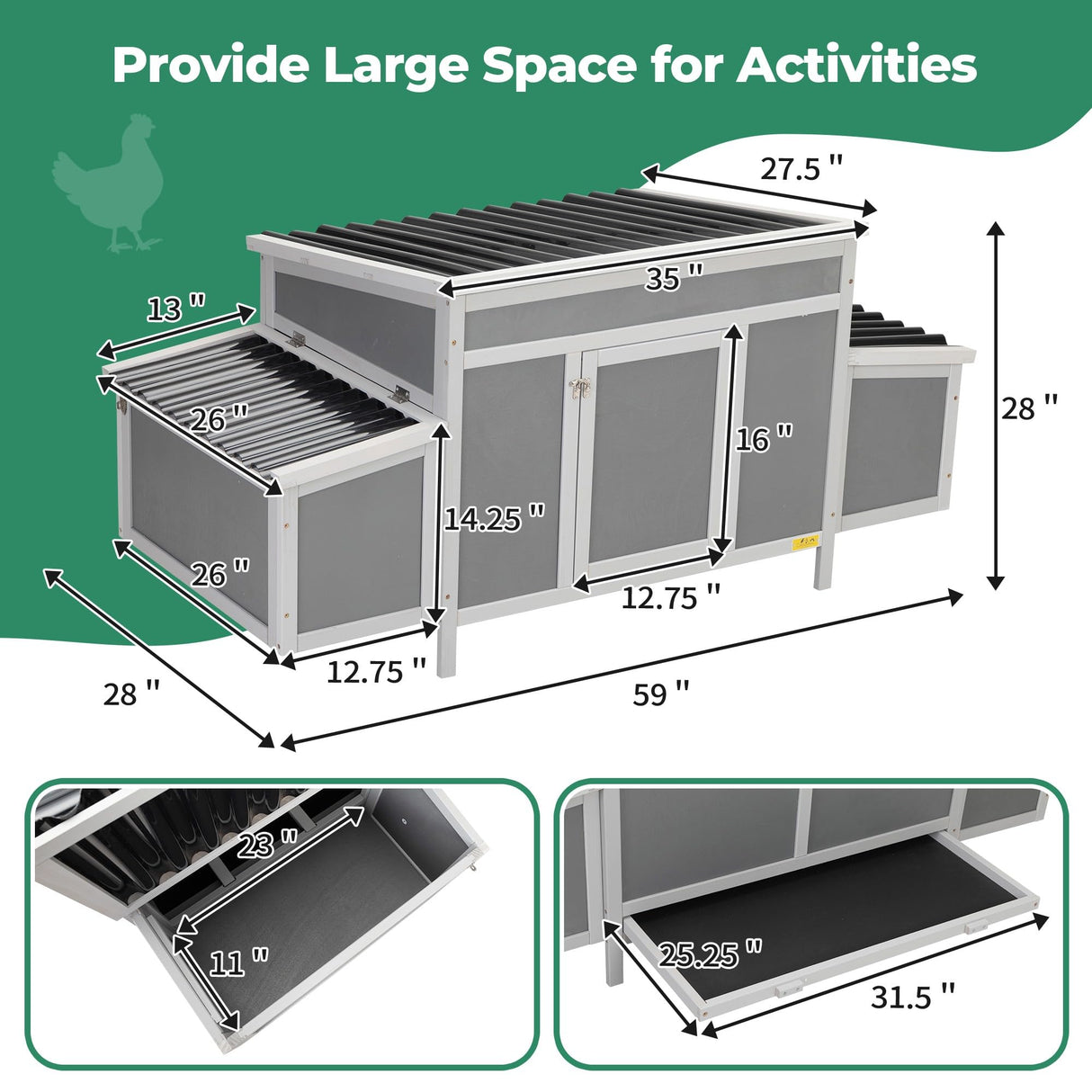 Durable Assembled Wooden 59" L Outdoor Large Chicken Coop