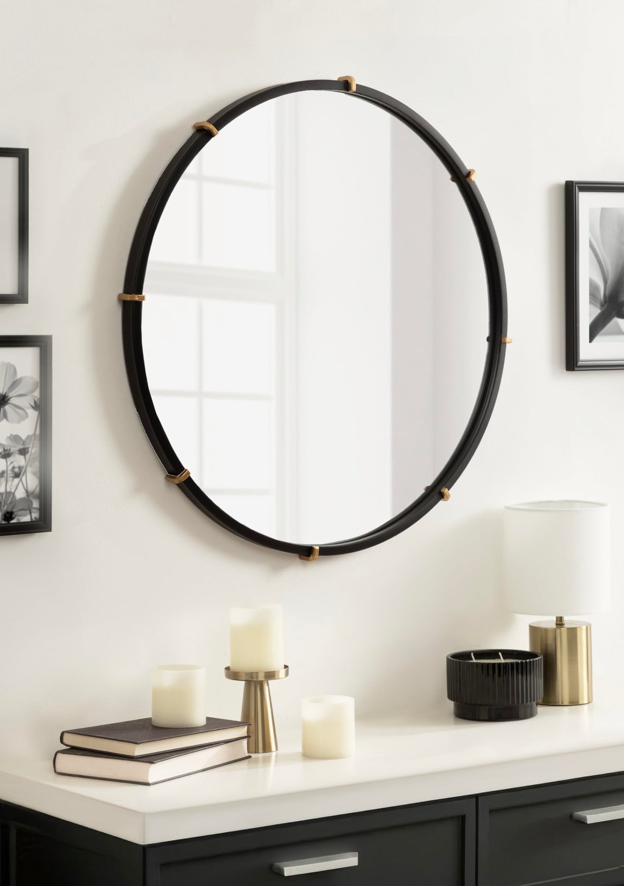 Venturi Modern Round Metal Wall Mirror - 27 Inch Black & Gold