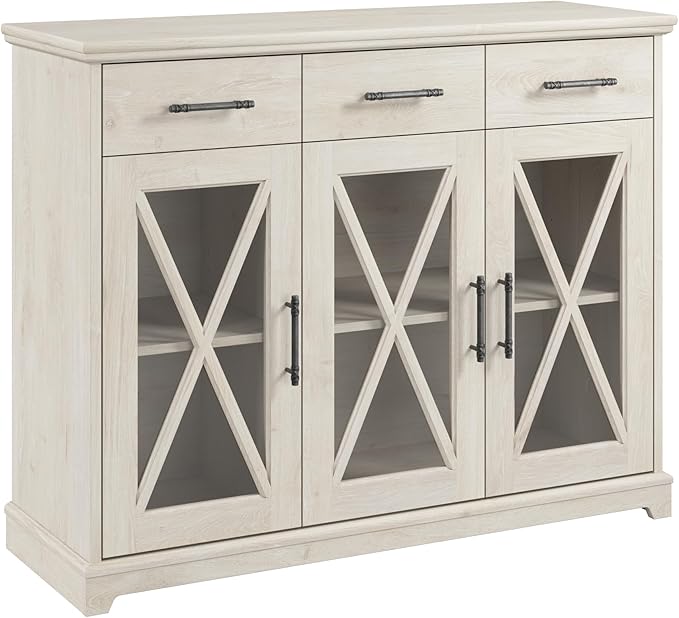 Lennox 46W Farmhouse Sideboard Buffet Cabinet with Drawers in Linen