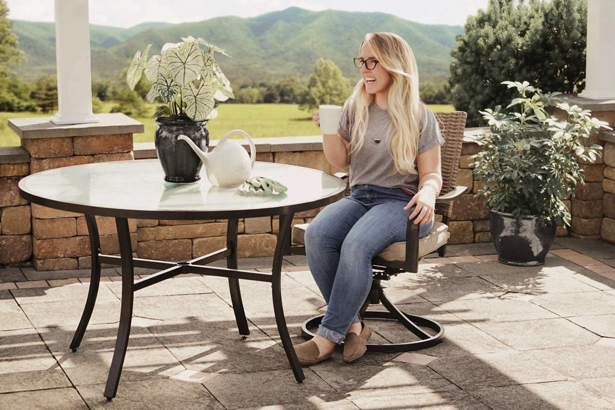 Round Outdoor Patio Dining Table, Aluminum Frame with Tempered Glass Top, Dark Taupe, 40"