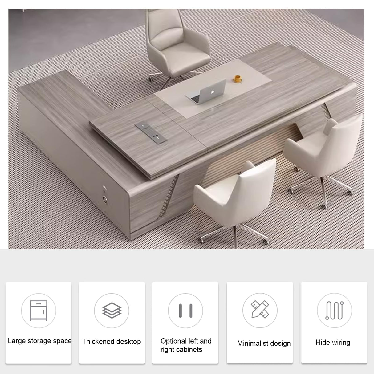 78IN L-Shaped Executive Desk with Drawers, Executive Desk with Open Storage Grid