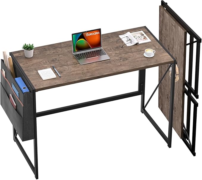 Small Folding Desk, 31.5 Inch Spaces Saving Foldable Table with Storage Pocket
